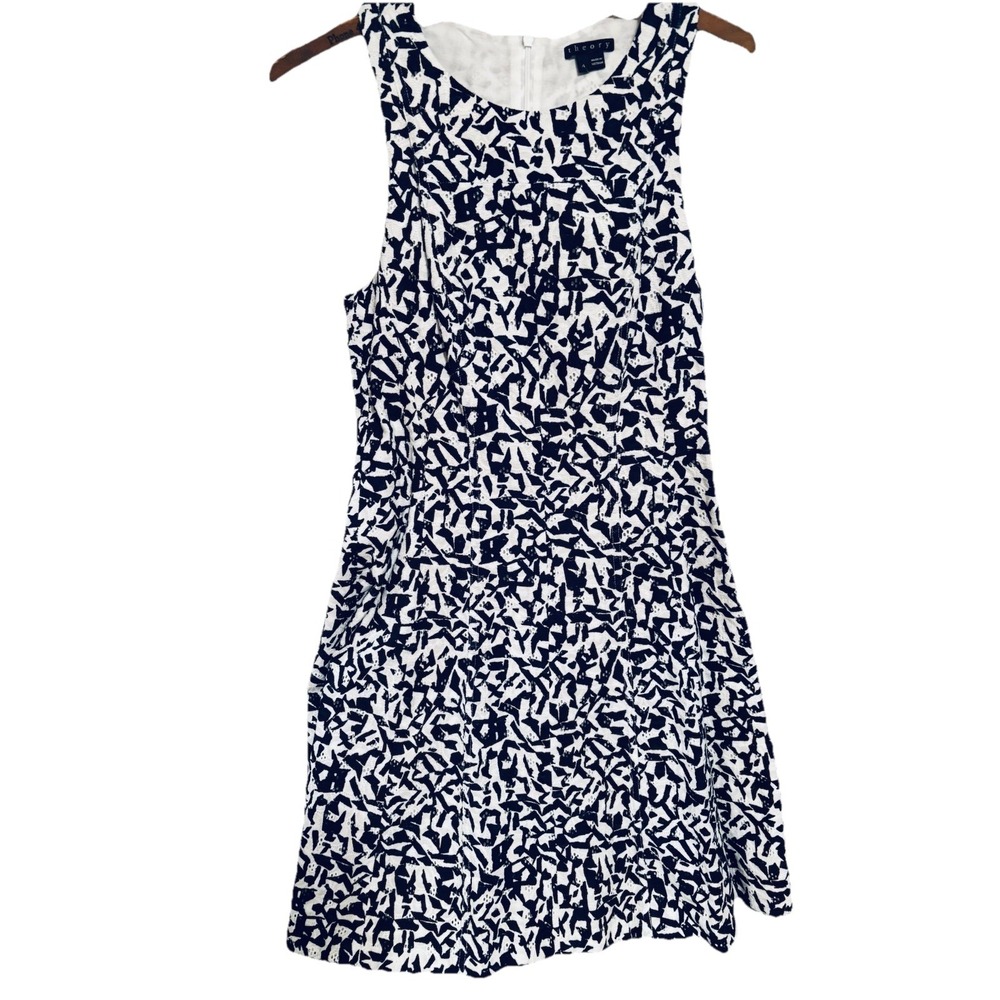 Theory 100% Cotton 4 Maydra Print Fit & Flare Eyelit Midi Dress Cocktail Evening